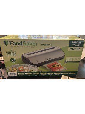 FoodSaver Preserve Vacuum Sealer, 14-Piece Starter Kit, Vacuum Seal Roll & Bags